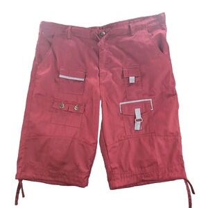 Vintage Red Ape Cargo Shorts Maroon Mens 42 Utility Pockets‎ Drawstring Y2K 90s